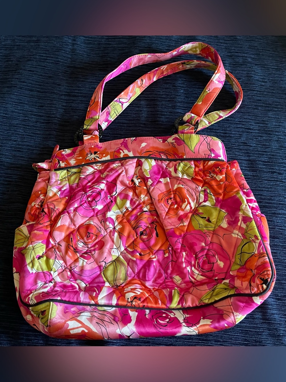 Vera Bradley Pink & Orange Floral Quilted Tote Wilma Vintage rose